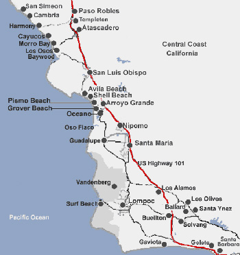 map of california coast. Map of Central California
