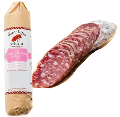 Il Porcellino Salumi Rosette de Lyon Salami and Peach Wood Smoked Bacon Whiskey Salami